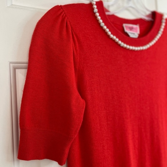 🥤 Kate Spade Pearl Pave Red Wool Blend Short Sleeve Sweater Size XXS - Picture 5 of 14